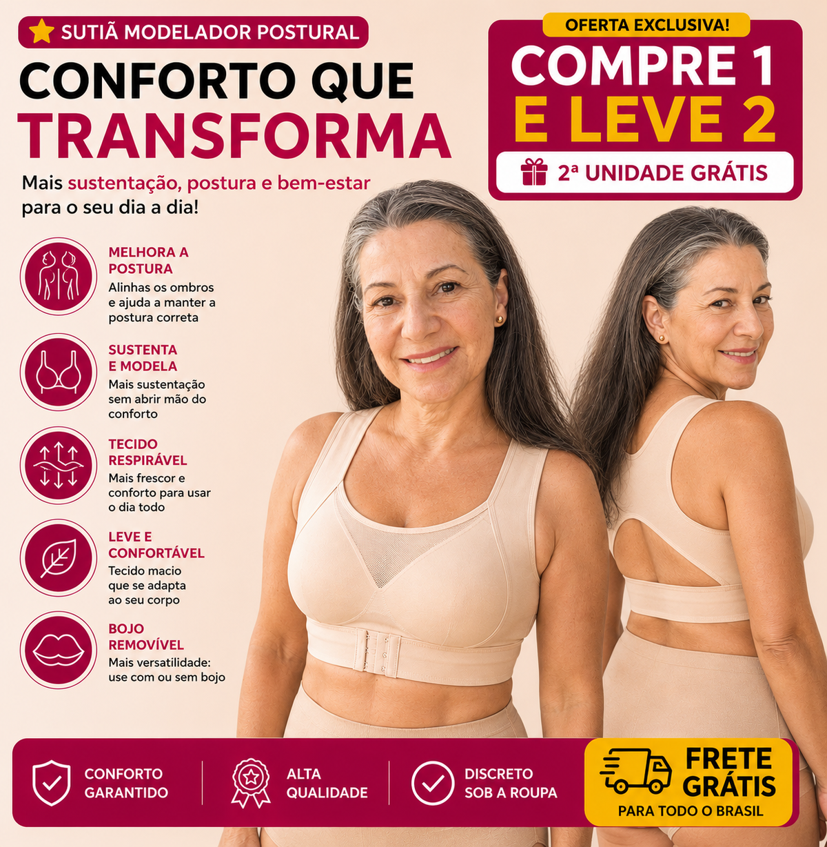 Sutiã VieBele Modelador Postural –  Sustenta com Conforto [COMPRE 1 & LEVE 2]